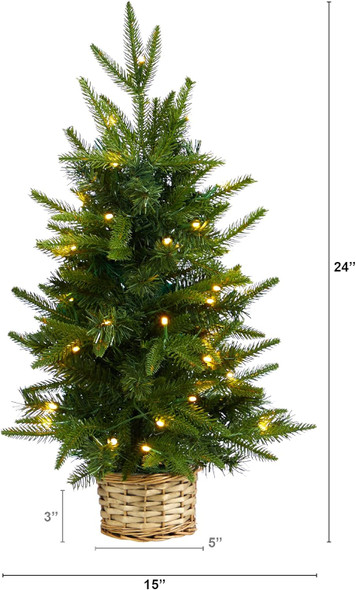 Nearly Natural 2ft. Artificial Christmas Tree with 35 Clear LED Lights in Decorative Basket